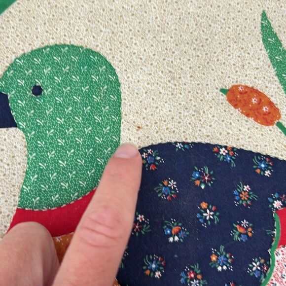 Colorful Duck Wall Hanging Handmade Embroidered with Red Trim Art - Picture 4 of 7